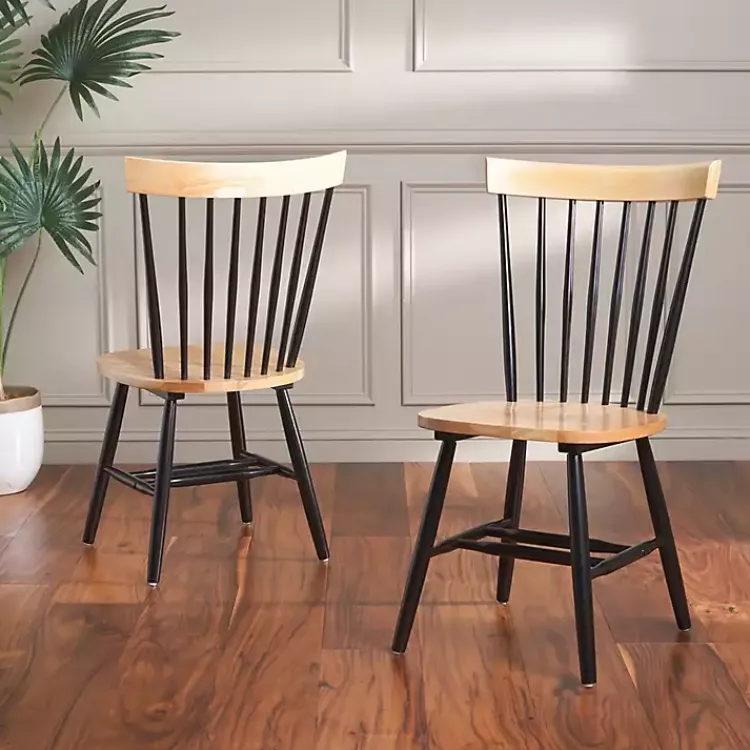 Kirklands Home Two-Tone Parker Spindle Dining Chairs, Set of 2 Black Discount
