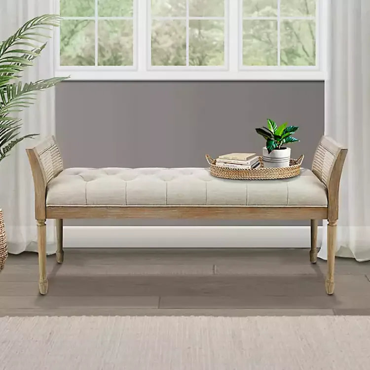 Kirklands Home Upholstered Cane Martha Stewart Isla Bench Tan New