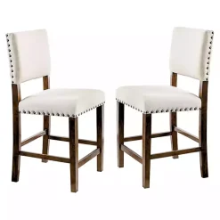 Kirklands Home Upholstered Cherry Finish Counter Stools, Set of 2 Ivory Sale