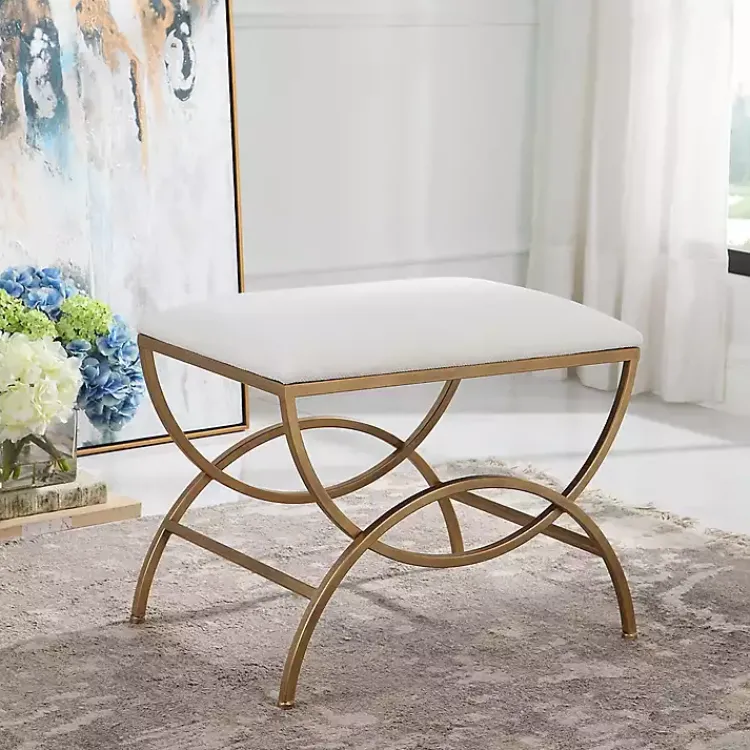 Kirklands Home Upholstered Gold Metal Arched Frame Bench White Discount