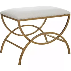 Kirklands Home Upholstered Gold Metal Arched Frame Bench White Discount