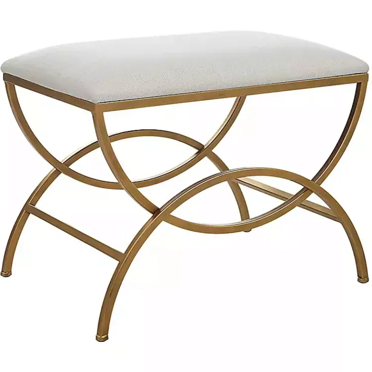 Kirklands Home Upholstered Gold Metal Arched Frame Bench White Discount