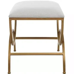 Kirklands Home Upholstered Gold Metal Arched Frame Bench White Discount