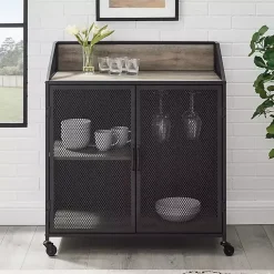 Kirklands Home Urban Mesh Door Rolling Bar Cabinet Gray Outlet