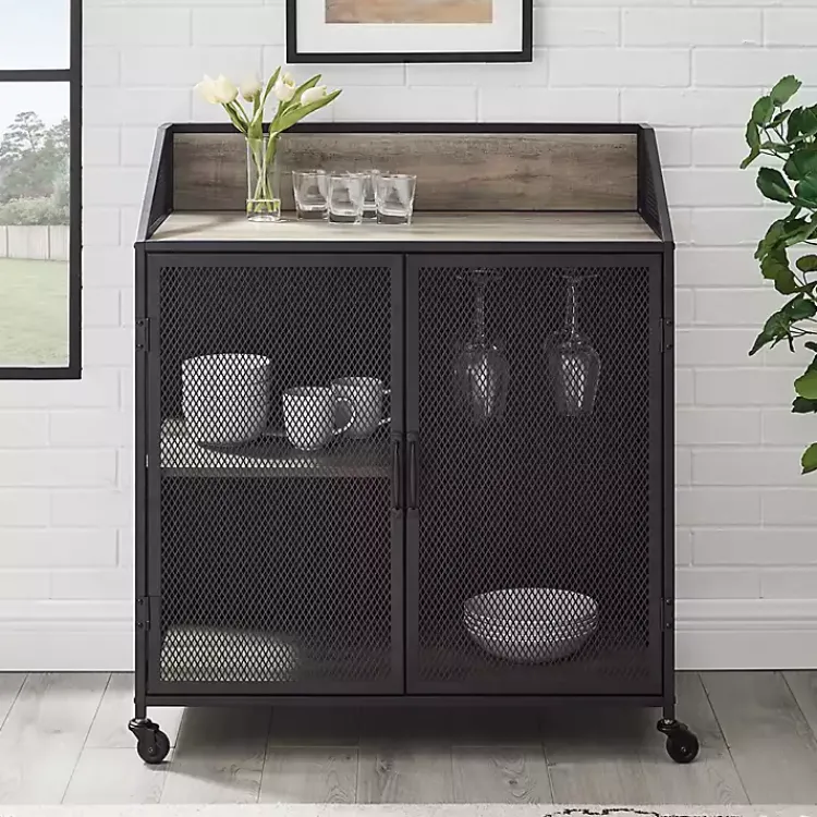 Kirklands Home Urban Mesh Door Rolling Bar Cabinet Gray Outlet
