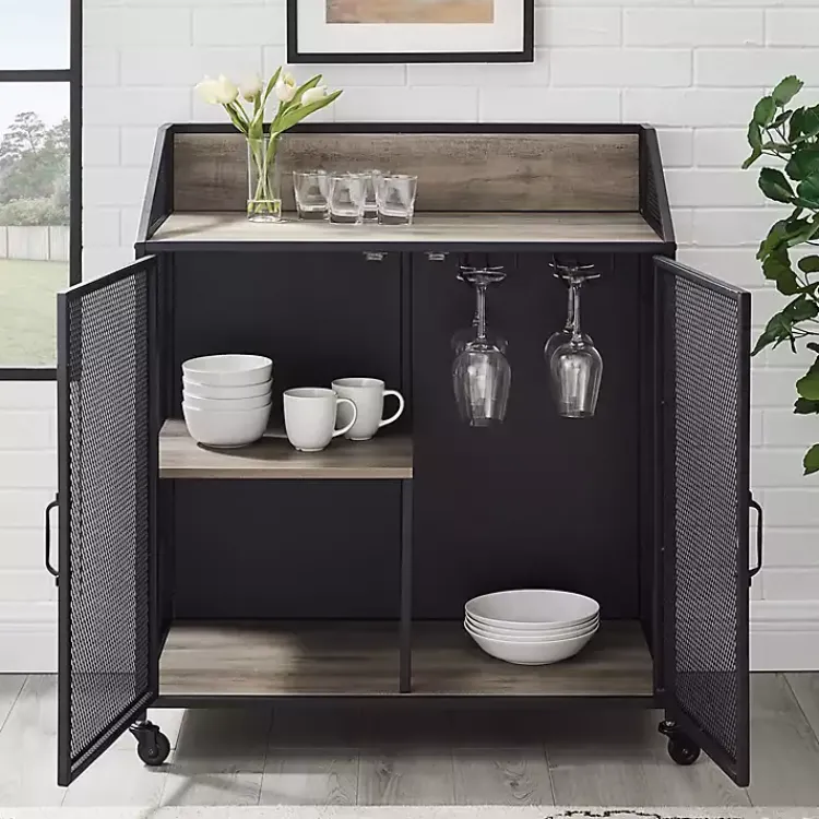 Kirklands Home Urban Mesh Door Rolling Bar Cabinet Gray Outlet