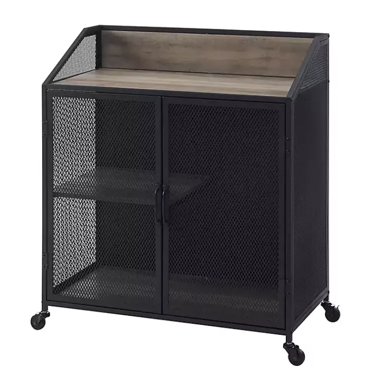 Kirklands Home Urban Mesh Door Rolling Bar Cabinet Gray Outlet