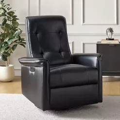 Kirklands Home Val Faux Leather Swivel Power Recliner Black Sale
