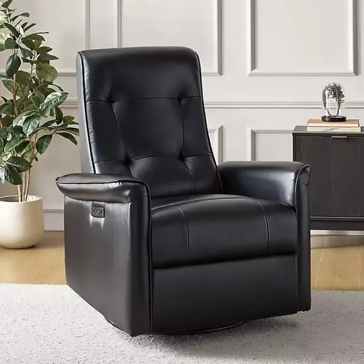 Kirklands Home Val Faux Leather Swivel Power Recliner Black Sale