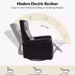 Kirklands Home Val Faux Leather Swivel Power Recliner Black Sale