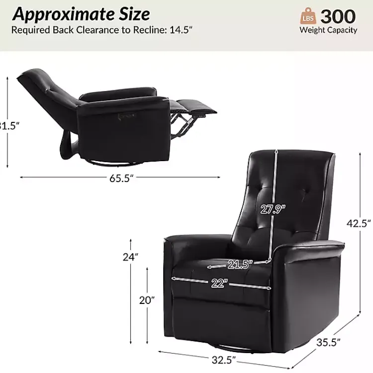 Kirklands Home Val Faux Leather Swivel Power Recliner Black Sale