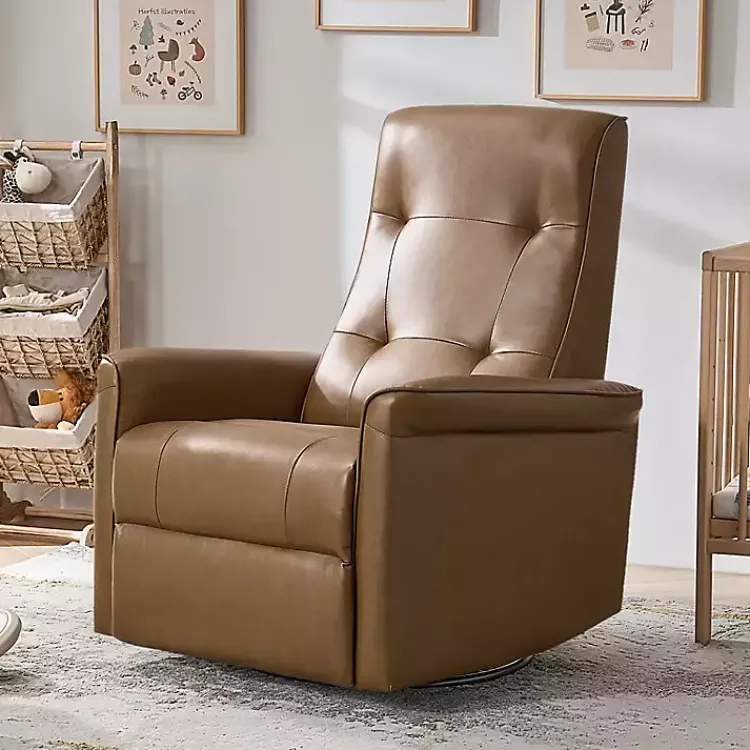 Kirklands Home Val Faux Leather Swivel Power Recliner Brown Hot