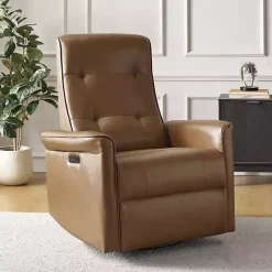 Kirklands Home Val Faux Leather Swivel Power Recliner Brown Hot