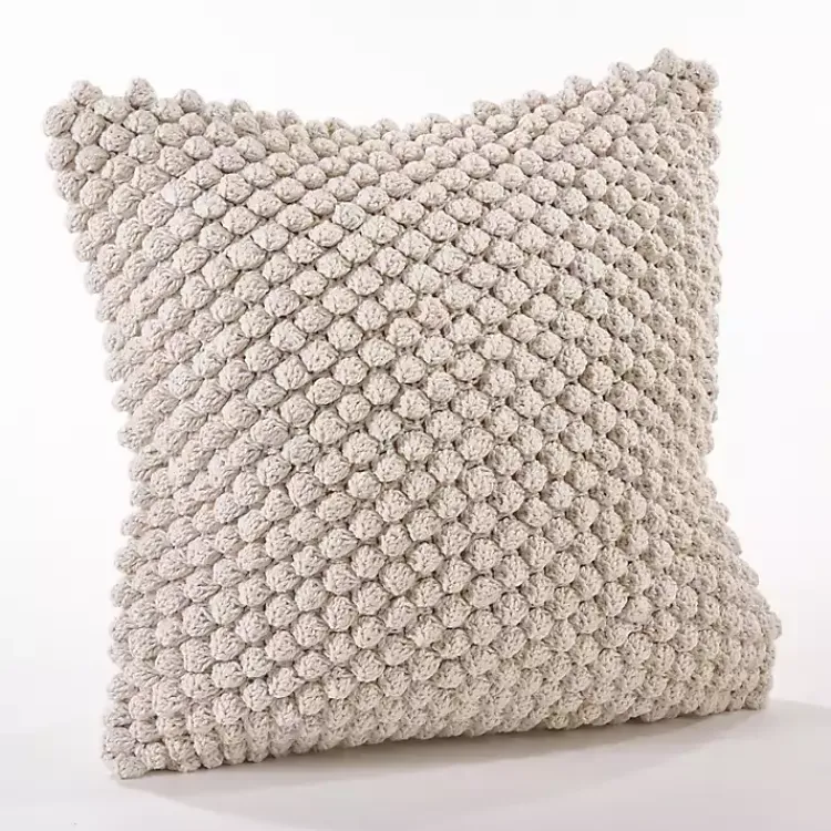Pillows>Kirklands Home Vanilla Crochet Pom Pom Cotton Throw Pillow Ivory