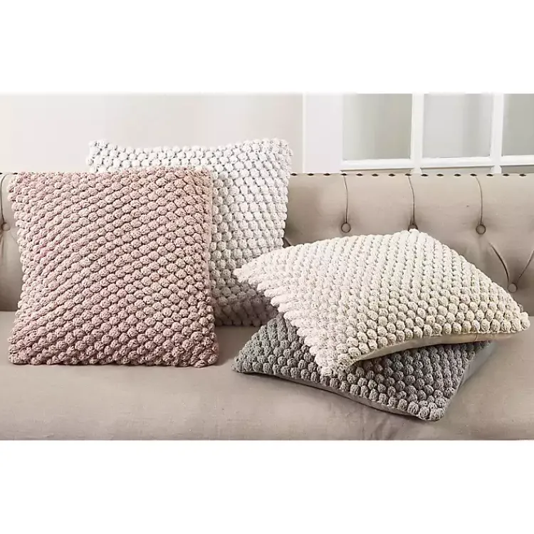 Pillows>Kirklands Home Vanilla Crochet Pom Pom Cotton Throw Pillow Ivory