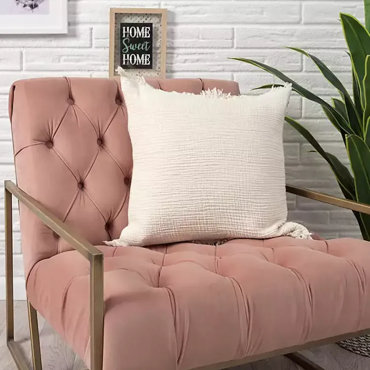 Pillows>Kirklands Home Vanilla Gauze Organic Fringe Throw Pillow Ivory