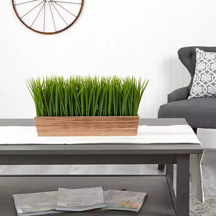 Arrangements & Greenery>Kirklands Home Vanilla Grass in Rustic Wood Planter