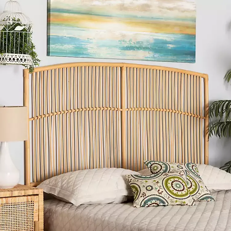 Kirklands Home Vertical Weave Rat Queen Headboard Tan