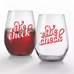 Kirklands Home Vibe Check Stemless Wine Glasses, Set of 2 Red Clearance