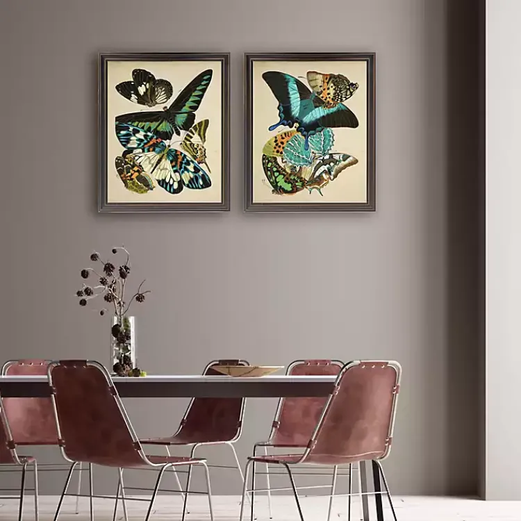 Kirklands Home Vintage Butterflies II Framed Art Prints, Set of 2 Multi New