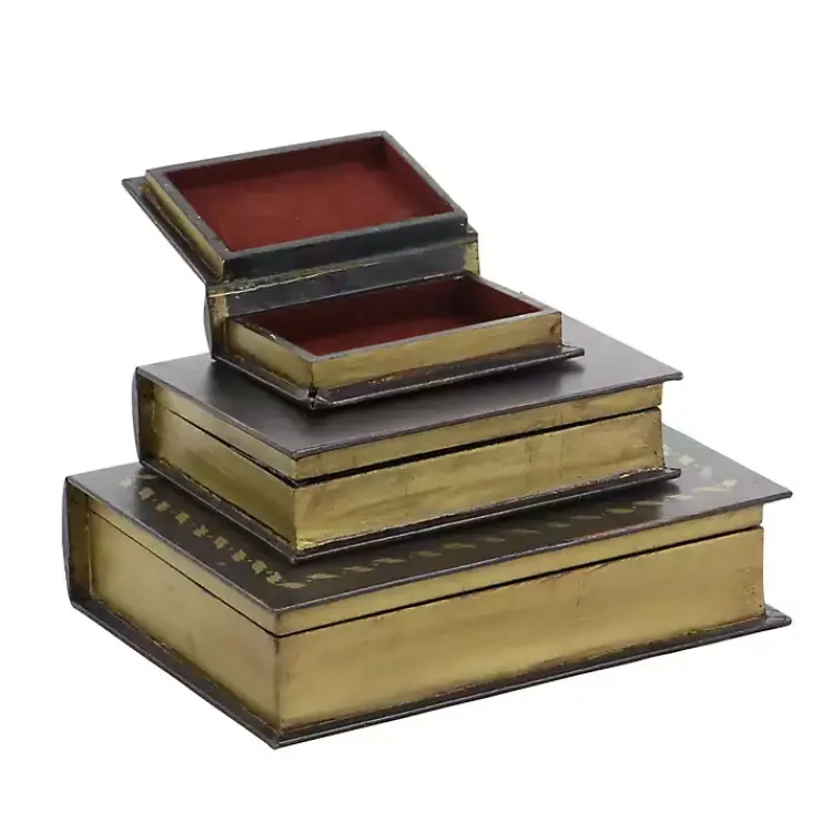 Baskets & Boxes>Kirklands Home Vintage Classics Faux Leather Book Boxes, Set of 3 Brown