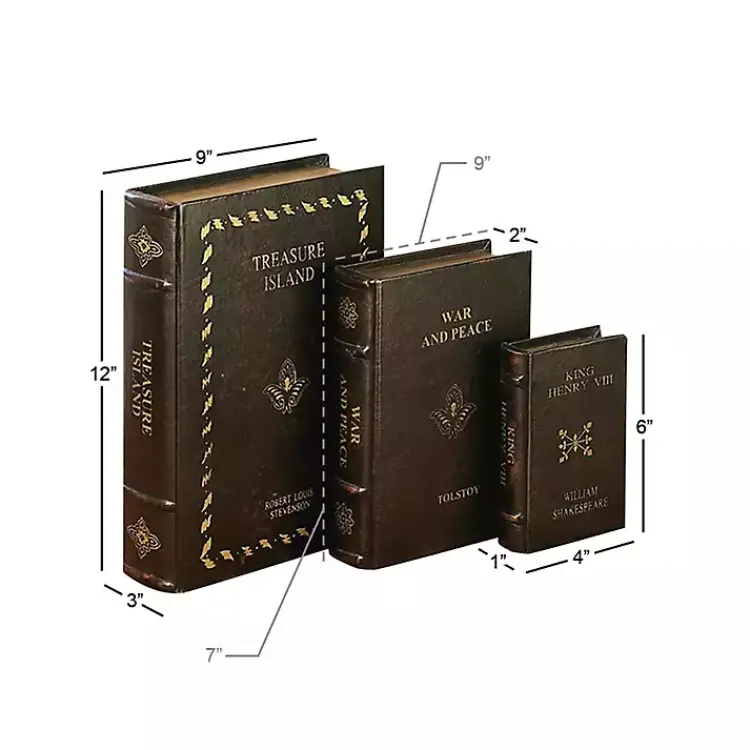 Baskets & Boxes>Kirklands Home Vintage Classics Faux Leather Book Boxes, Set of 3 Brown