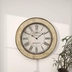 Kirklands Home Vintage Cream Rust Round Framed Wall Clock Clearance