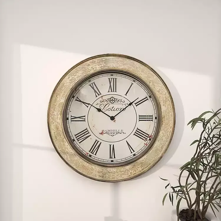 Kirklands Home Vintage Cream Rust Round Framed Wall Clock Clearance