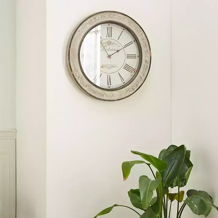 Kirklands Home Vintage Cream Rust Round Framed Wall Clock Clearance