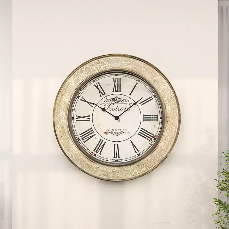 Kirklands Home Vintage Cream Rust Round Framed Wall Clock Clearance