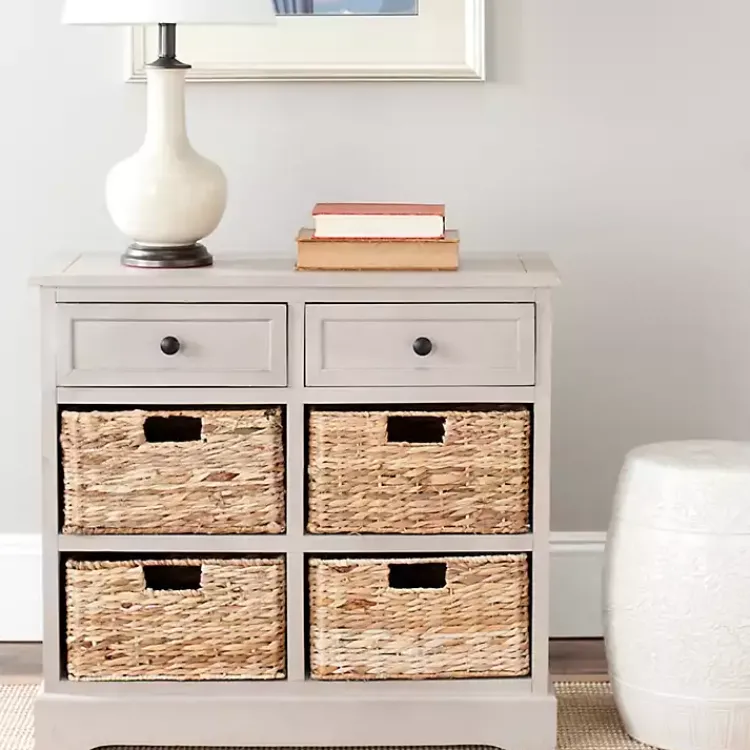 Kirklands Home Vintage Cabinet with Woven Baskets Gray Clearance