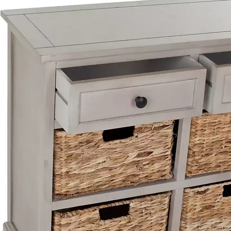 Kirklands Home Vintage Cabinet with Woven Baskets Gray Clearance