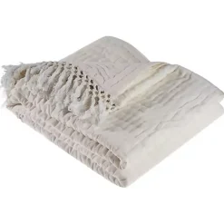 Blankets & Throws>Kirklands Home Vintage Cotton Fringe Throw Ivory