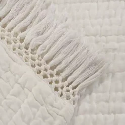 Blankets & Throws>Kirklands Home Vintage Cotton Fringe Throw Ivory