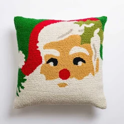 Christmas Pillows>Kirklands Home Vintage Jolly Santa Hooked Christmas Pillow