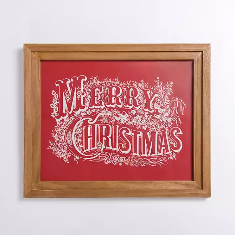 Christmas Art & Wall Decor>Kirklands Home Vintage Merry Christmas Framed Wall Plaque Red
