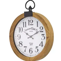 Kirklands Home Vintage Pocket Watch Wooden Wall Clock Clearance
