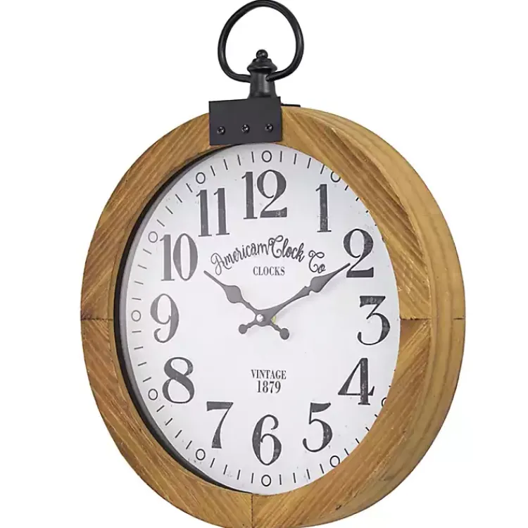 Kirklands Home Vintage Pocket Watch Wooden Wall Clock Clearance