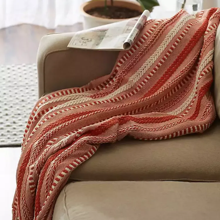 Blankets & Throws>Kirklands Home Vintage Braided Fringe Throw Red