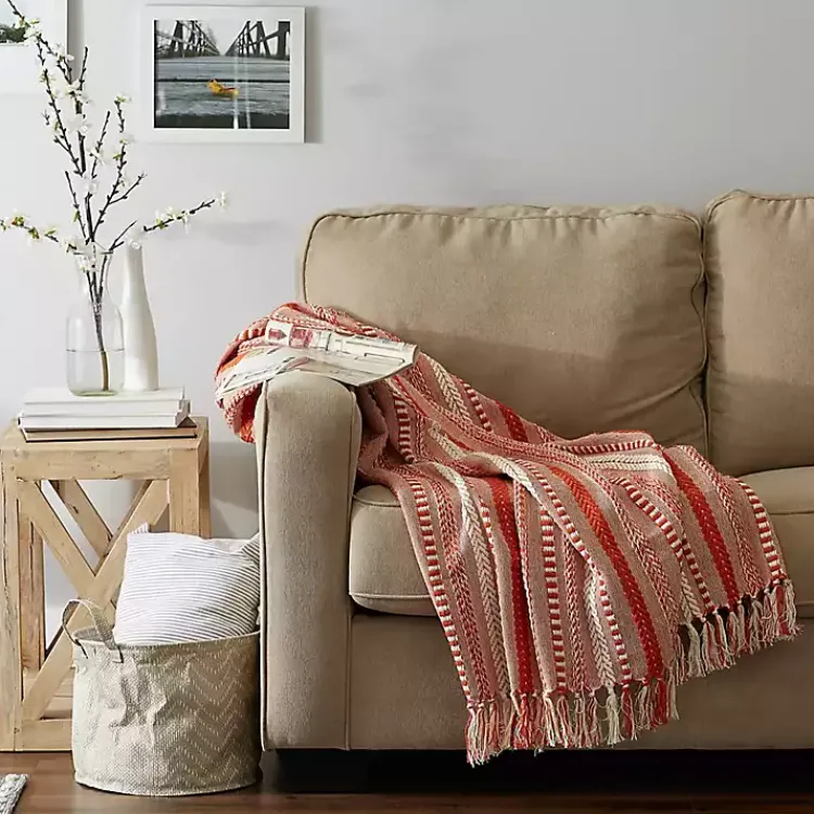 Blankets & Throws>Kirklands Home Vintage Braided Fringe Throw Red