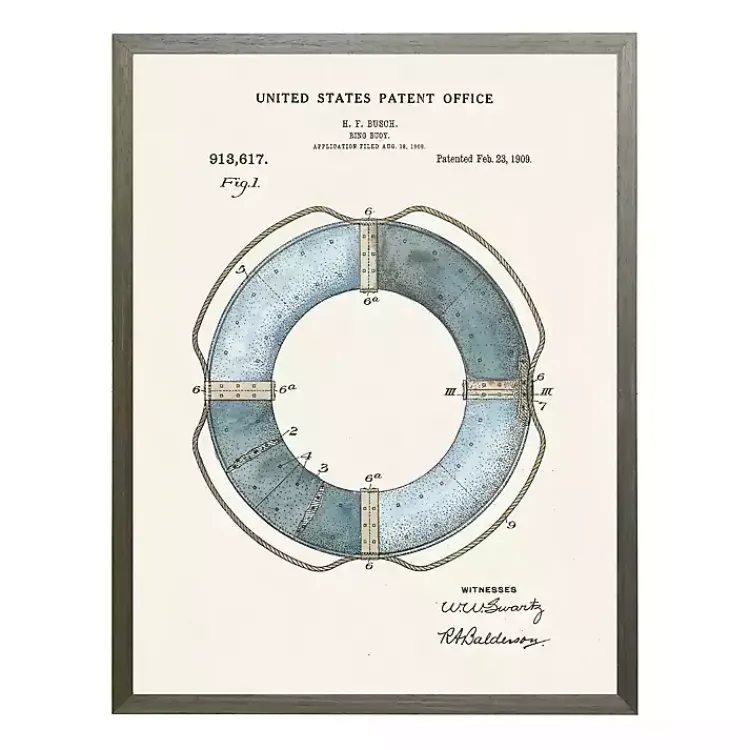 Kirklands Home Vintage Ring Bouy Patent Framed Art Print Discount