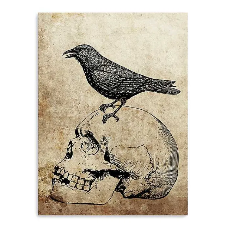 Halloween>Kirklands Home Vintage Skull & Raven Canvas Art Print