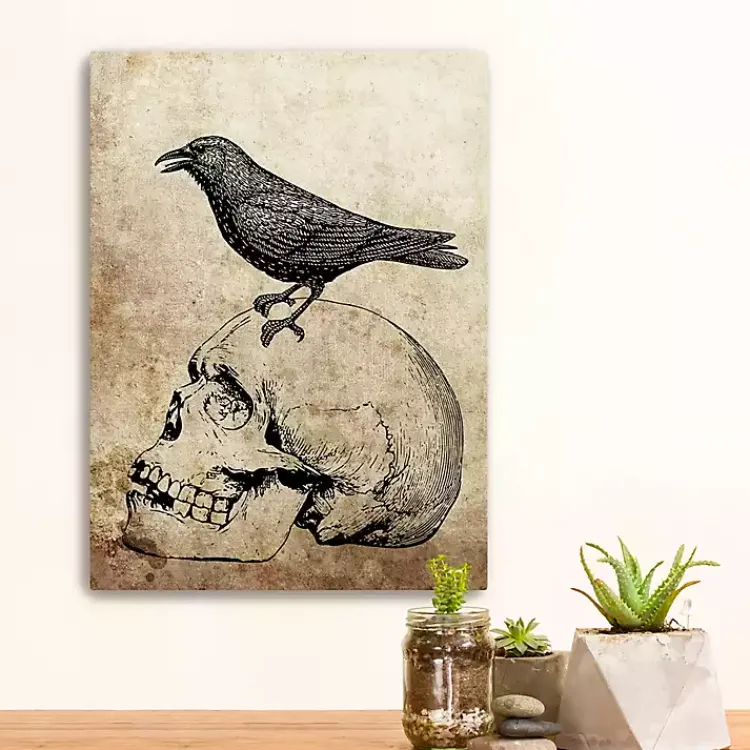 Halloween>Kirklands Home Vintage Skull & Raven Canvas Art Print