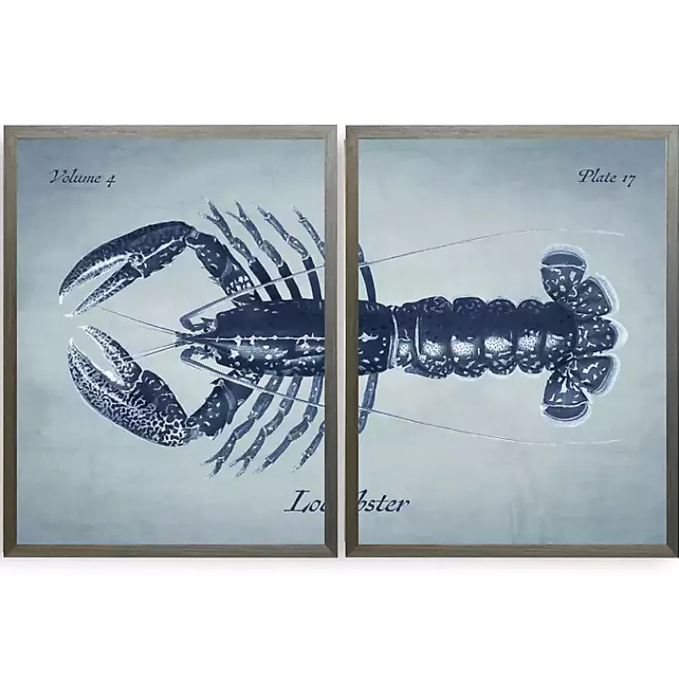 Kirklands Home Vintage Split Lobster Framed Art Prints, Set of 2 Blue Discount