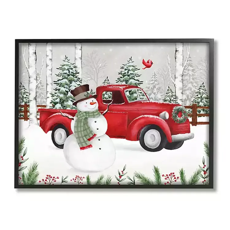 Christmas Art & Wall Decor>Kirklands Home Vintage Truck Snowman Framed Art Print