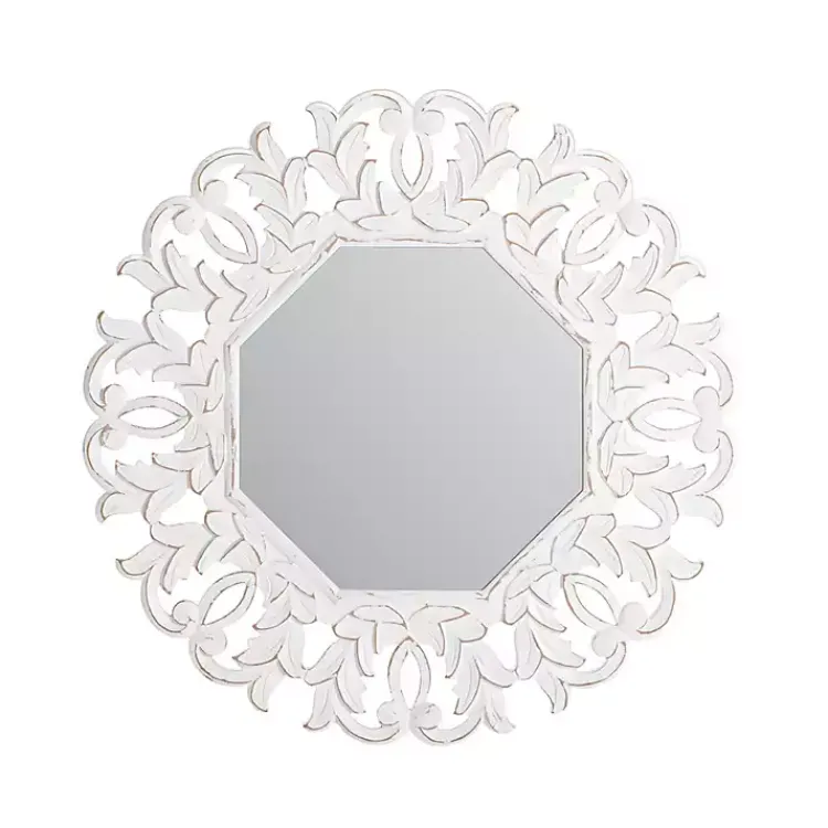 Kirklands Home Vintage White Carved Octagon Wall Mirror Outlet