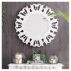 Kirklands Home Vintage White Carved Octagon Wall Mirror Outlet