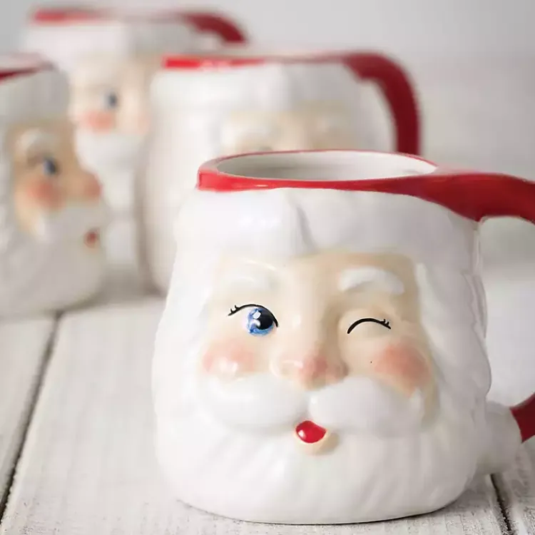 Christmas Dining & Entertaining>Kirklands Home Vintage Winking Santa Mugs, Set of 4