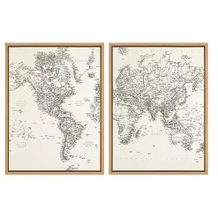 Kirklands Home Vintage World Map Framed Canvas Art, Set of 2 New