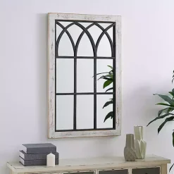 Kirklands Home Vista Arched Windowpane Mirror Ivory New